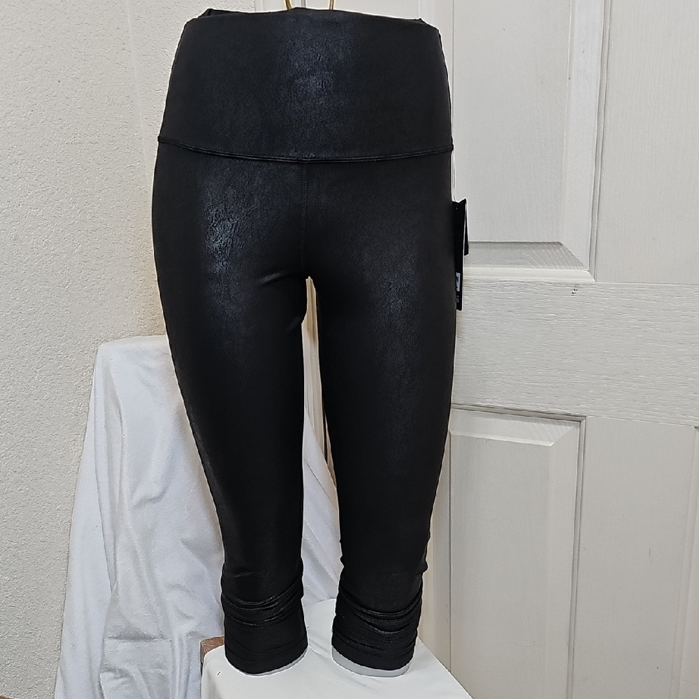 90°Degree Black Faux Leather High-Waisted Leggings